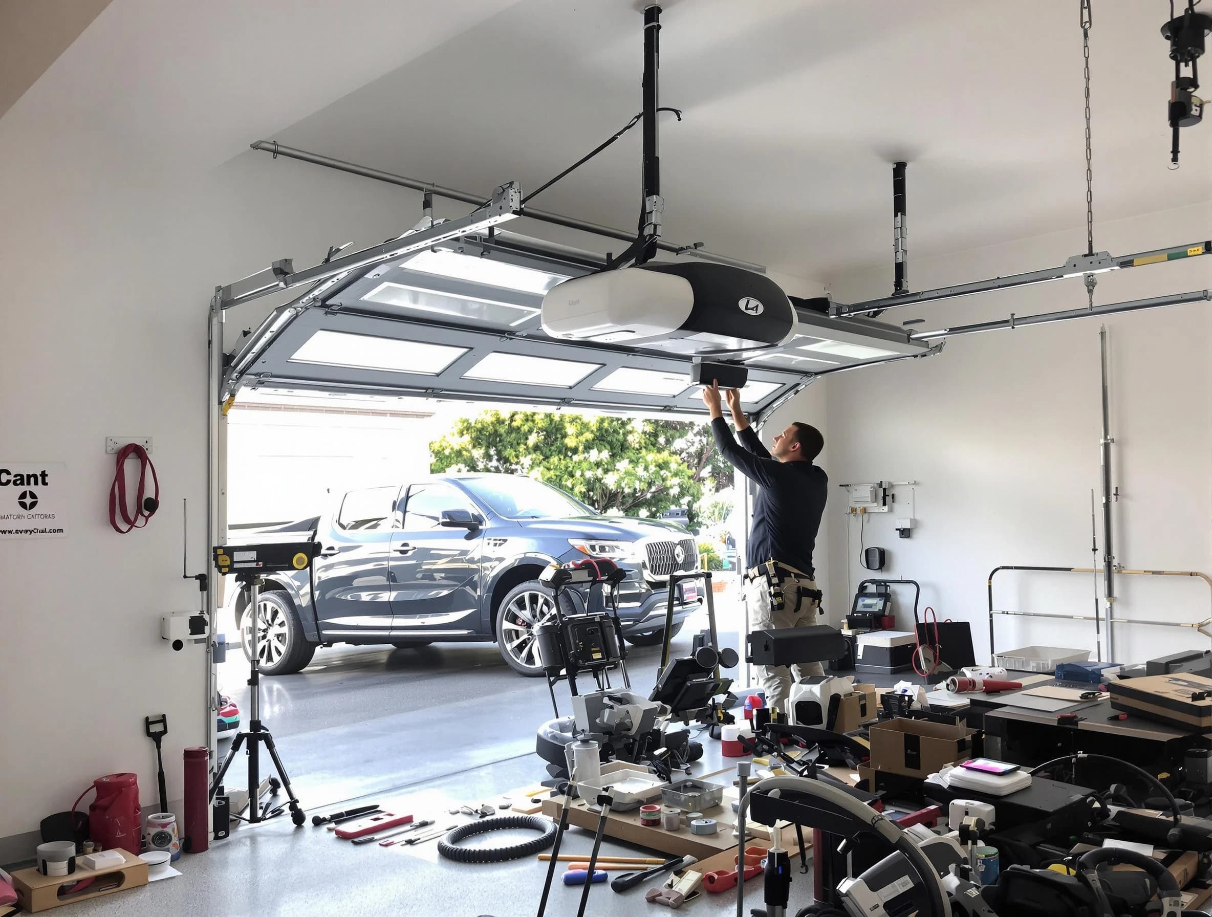 White Oak Garage Door Repair specialist installing smart garage door opener system in White Oak home