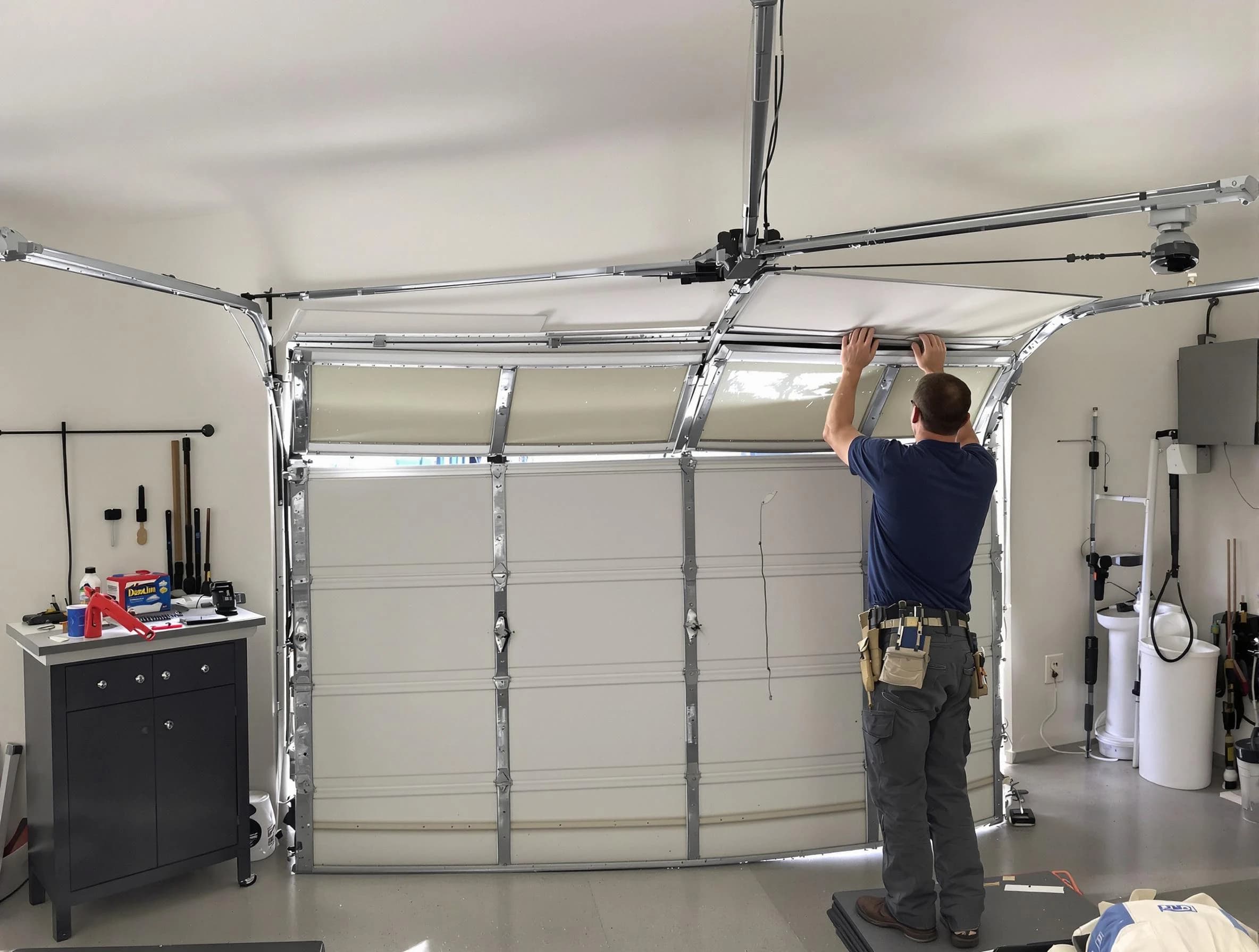 White Oak Garage Door Repair specialist performing precise section replacement on White Oak garage door