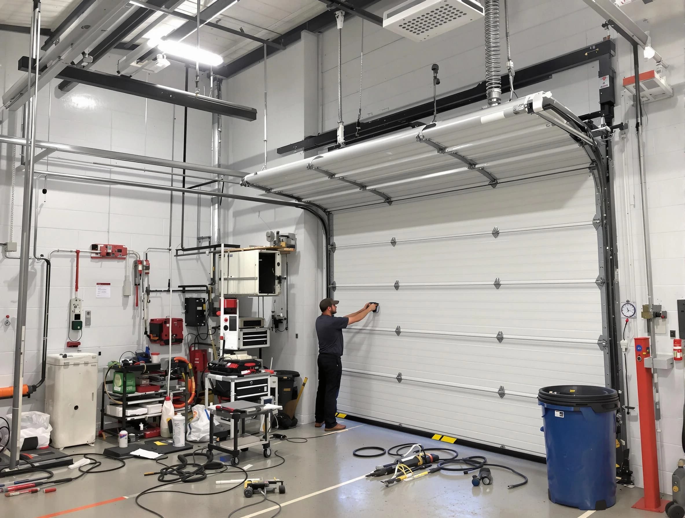 White Oak Garage Door Repair certified technician performing commercial door repair at a White Oak business facility