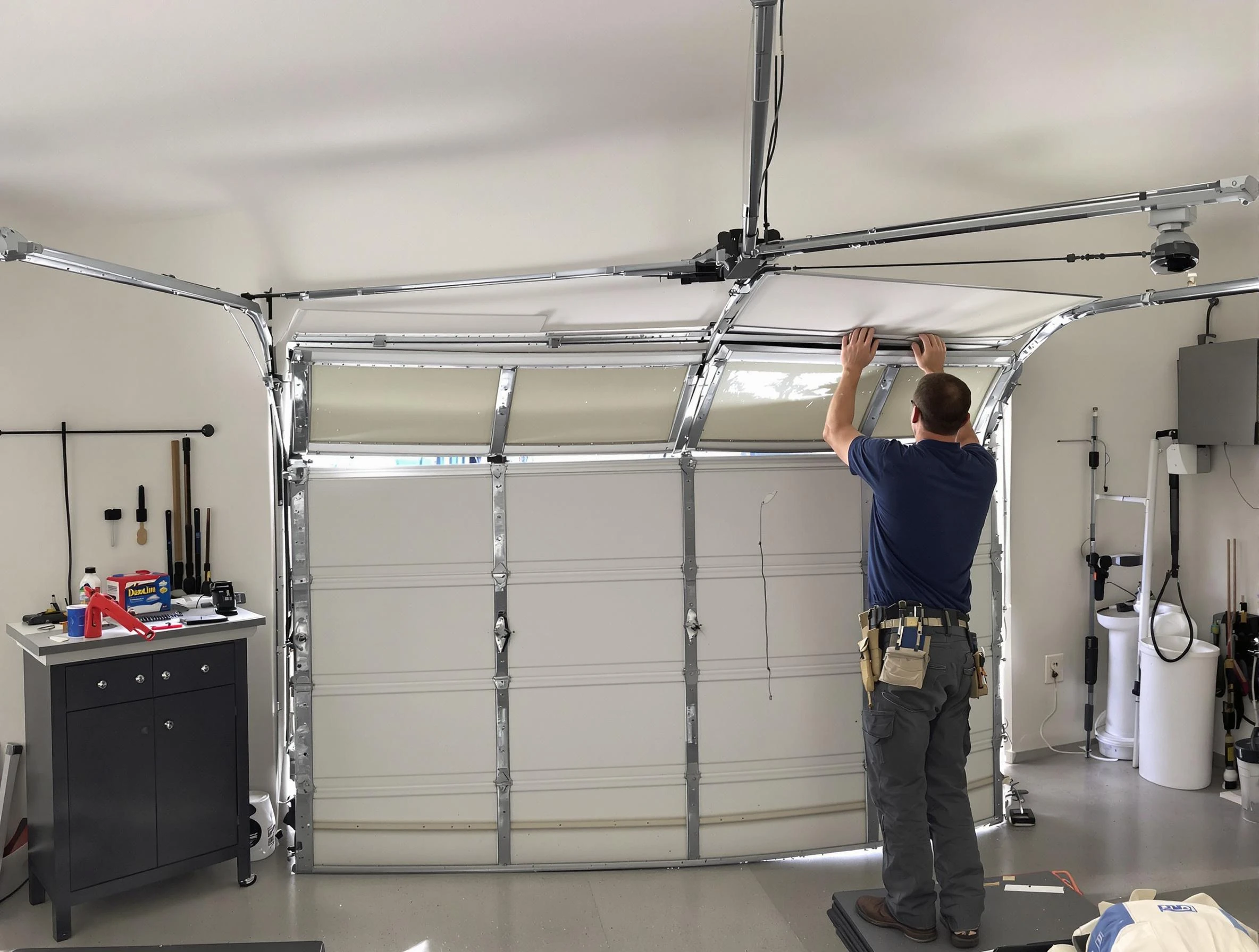 White Oak Garage Door Repair specialist performing precise section replacement on White Oak garage door